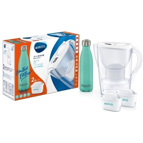 Set cana filtranta Brita Marella 2.4 L Maxtra+ cu 2 filtre si sticla termos, alb