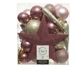 Cutie cu 33 globuri asortate si varf de brad Star Pink Champagne, Decoris, plastic, roz/sampanie