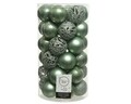 Cutie cu 37 globuri asortate Mix, Decoris, plastic, verde salvie