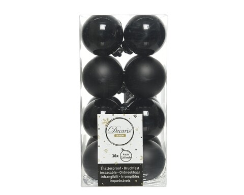 Cutie cu 16 globuri asortate Black Mix, Decoris, Ø4 cm, plastic, negru