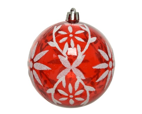 Decoris Díszgömb, Ø8 cm, műanyag, piros/fehér