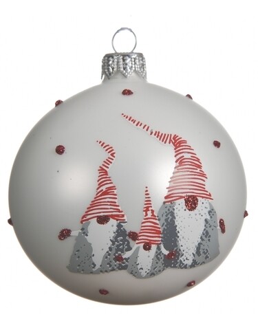 Gnome Gömb, Dekorációk, Ø8 cm, üveg, matt ezüst