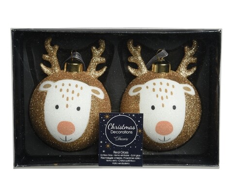 2 db Reindeer antler Gömb, Decoris, Ø8 cm, üveg, arany