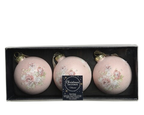 3 gömb készlet Suger kivitel, Decoris, Ø8 cm, üveg, rózsaszín