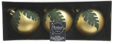 3 levél  gömb, Decoris, Ø8 cm, üveg, arany / zöld