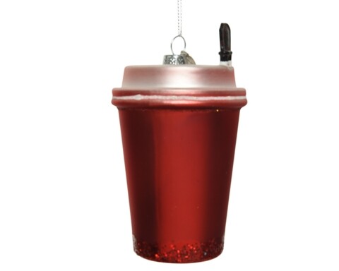 Gömb Coffe cup, Decoris, 8x12,5 cm, üveg, piros