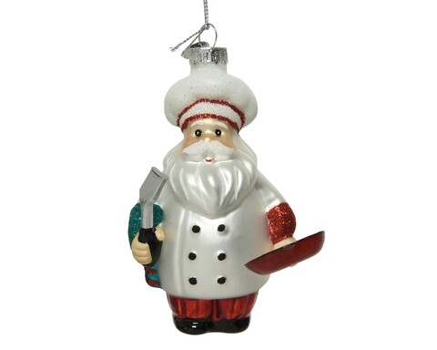 Glob Santa w frying pan-spatula, Decoris, 8x7.5x12 cm, sticla, multicolor