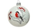 Gömb madár ágon, Decoris, Ø8 cm, üveg, fehér / piros