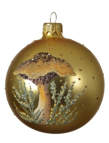 Gömb Gomba, Dekor, Ø8 cm, üveg, arany
