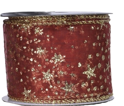 Dekoratív Pamblica Star organza, dekor, 270x6,3 cm, poliészter, piros / arany