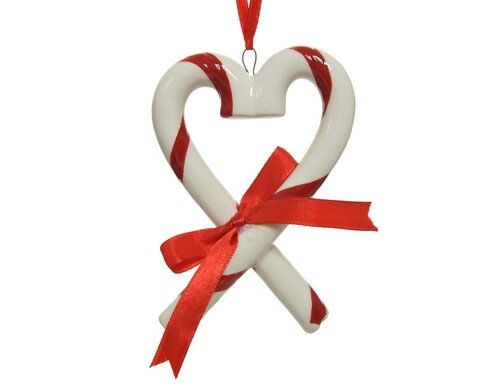 Szívdíszítés, Decoris, 7x10 cm, dolomit, piros / fehér