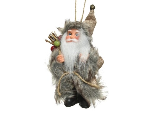 Santa giftbag dekoráció, Decoris, 6x4x13 cm, poliészter, barna