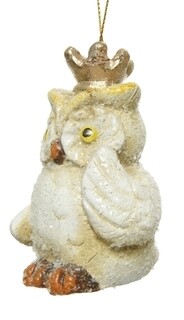 5.5x5.5x8 cm, Fehér/Aranyszínszín, Owl w wing up