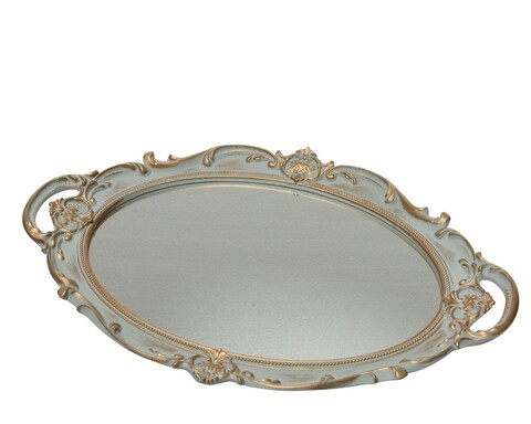 Ovális arany tálca, Decoris, 37x25 cm, polyresin, szürke