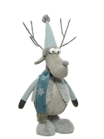 Deer w jacket dekoráció, Dekor, 17x29x81 cm, poliészter, kék