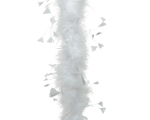 Boa Garland, Díszített, 184x15 cm, toll, fehér