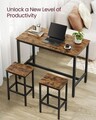 Set masa de bar + 2 scaune de bar, Vasagle, 120 x 60 x 90 cm, fier/PAL, maro rustic
