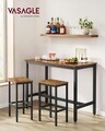 Set masa de bar + 2 scaune de bar, Vasagle, 120 x 60 x 90 cm, fier/PAL, maro rustic
