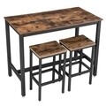Set masa de bar + 2 scaune de bar, Vasagle, 120 x 60 x 90 cm, fier/PAL, maro rustic
