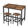 Set masa de bar + 2 scaune de bar, Vasagle, 120 x 60 x 90 cm, fier/PAL, maro rustic