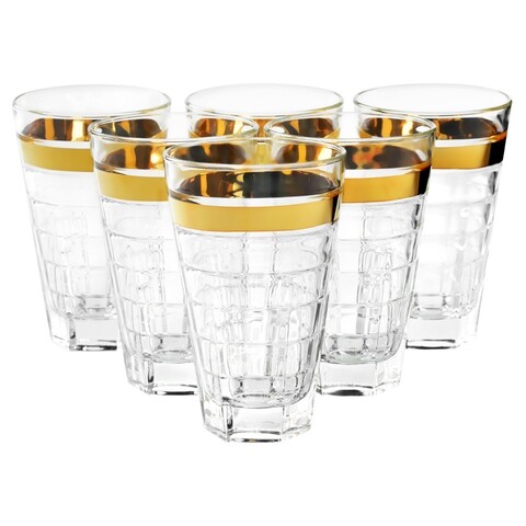 6 különböző italos pohár készlet, Vidivi, Baguette, 430 ml, üveg, átlátszó / arany