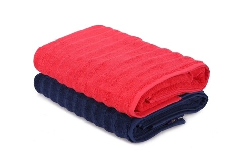 Set 2 prosoape de baie 406, Beverly Hills Polo Club, 70x140 cm, bumbac, rosu/albastru inchis