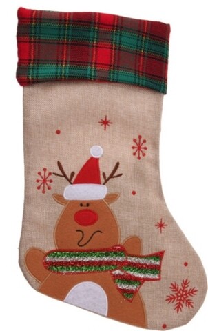 Stocking Raindeer Dísz, 26x43 cm, juta, színes