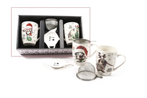 2 db Bögre szűrővel,  porcelán, többszínű