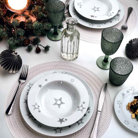 Evőeszköz, 18 db, Tognana, Olimpia Etoile Silver, porcelán, fehér