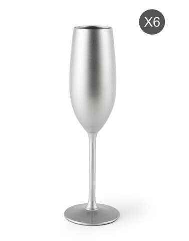 Set 6 pahare pentru sampanie Platinum, Excelsa, sticla, 210 ml, argintiu