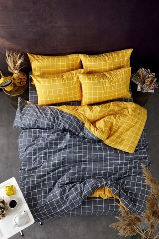 Lenjerie de pat dubla, Square Delight, 4 piese, policoton, multicolor