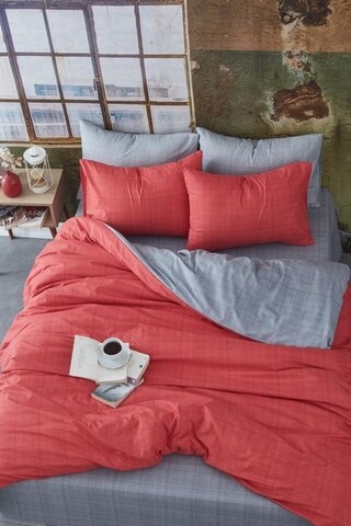 Lenjerie de pat dubla, Coral, 4 piese, policoton, multicolor