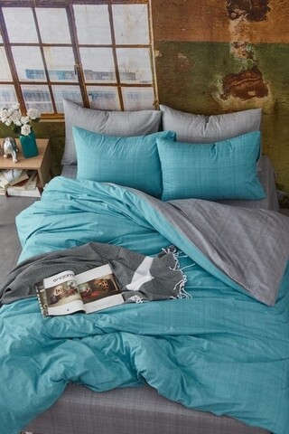 Lenjerie de pat dubla, Dreamy Turquoise, 4 piese, policoton, multicolor