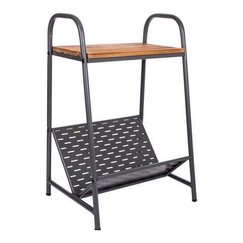Masuta cu suport reviste Creaciones Meng, 40x32x61.5 cm, fier/lemn de brad, negru/gri