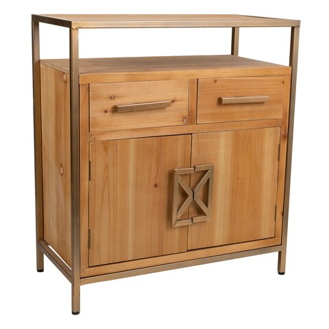 Bufet inferior Creaciones Meng, 66x36x75 cm, lemn de brad/fier, natural/auriu