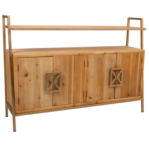 Bufet inferior Creaciones Meng, 119.5x34.5x86 cm, lemn de brad/fier, natural/auriu