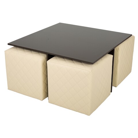 Set masa cafea si 4 taburete Creaciones Meng, 80x80x42 cm / 40x40x38 cm, MDF