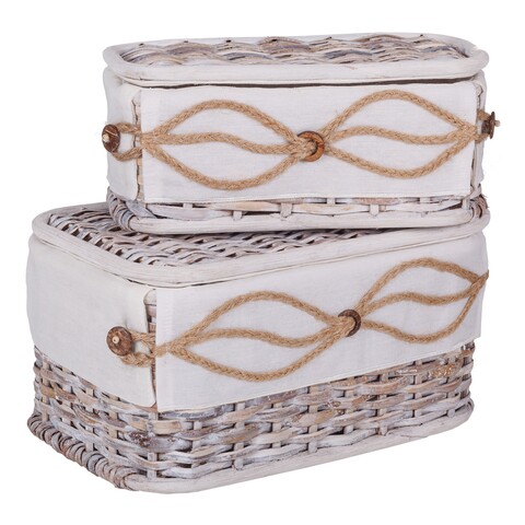 Set 2 cutii accesorii de cusut Antique, Creaciones Meng, 33 cm / 28 cm, ratan