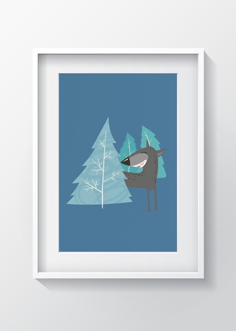 Tablou decorativ Wolf, Oyo Kids, 29x24 cm, lemn/MDF, multicolor