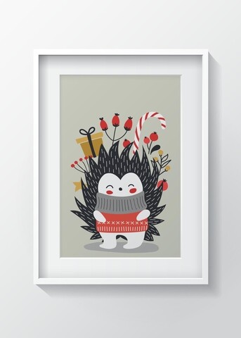 Tablou decorativ Hedgehog, Oyo Kids, 29x24 cm, lemn/MDF, multicolor