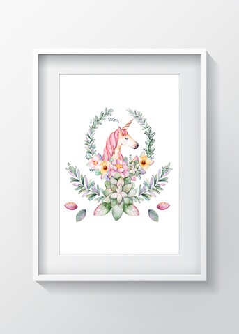 Tablou decorativ Unicorn, Oyo Kids, 29x24 cm, lemn/MDF, multicolor