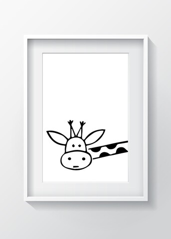 Tablou decorativ Minimal Giraffe, Oyo Kids, 29x24 cm, lemn/MDF, multicolor