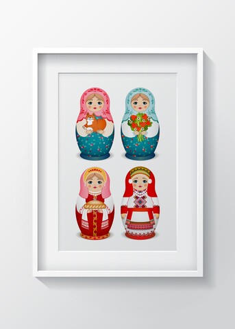 Tablou decorativ Matryoshka, Oyo Kids, 29x24 cm, lemn/MDF, multicolor