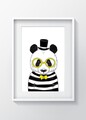 Tablou decorativ Panda w a hat, Oyo Kids, 29x24 cm, lemn/MDF, multicolor