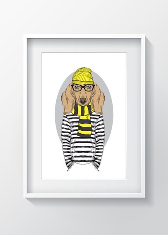 Tablou decorativ Scarf dog, Oyo Kids, 29x24 cm, lemn/MDF, multicolor