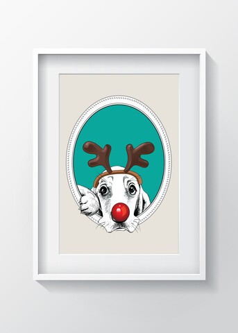 Tablou decorativ Xmas Dog, Oyo Kids, 29x24 cm, lemn/MDF, multicolor