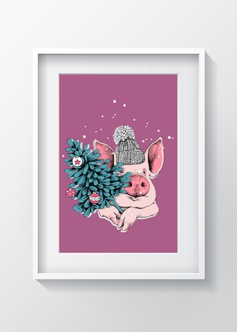 Tablou decorativ Piggy, Oyo Kids, 29x24 cm, lemn/MDF, multicolor