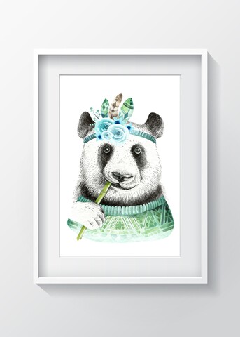 Tablou decorativ Panda, Oyo Kids, 29x24 cm, lemn/MDF, multicolor