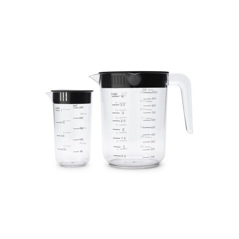 Set cana gradata pentru masurat 2 piese, Brabantia, Tasty+, 1 L, 250 ml, plastic, gri inchis