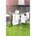 Uscator de rufe rotativ cu 4 brate + cu suport fixare pamant + husa + set carlige rufe, Brabantia, Lift-O-Matic Advance, 50 m capacitate de uscare, otel, gri metalizat